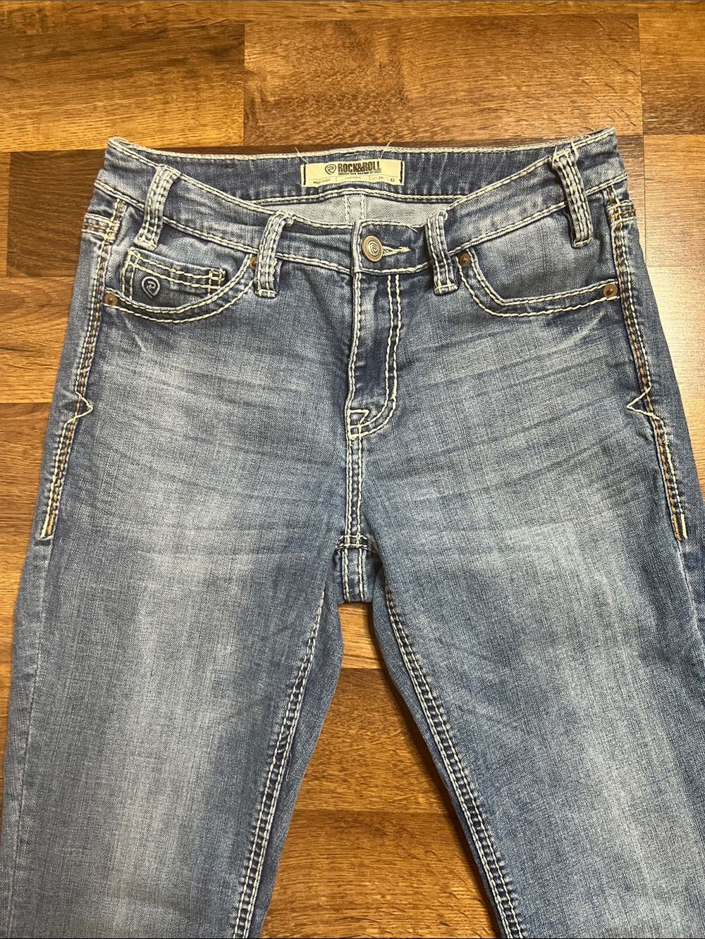 Rock & Roll Faded Jeans Riding Bootcut with Contrast Stitching Waist 28